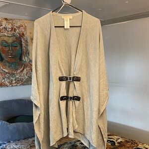 Michael Kors Light Gray Poncho with Black Buckle Accents